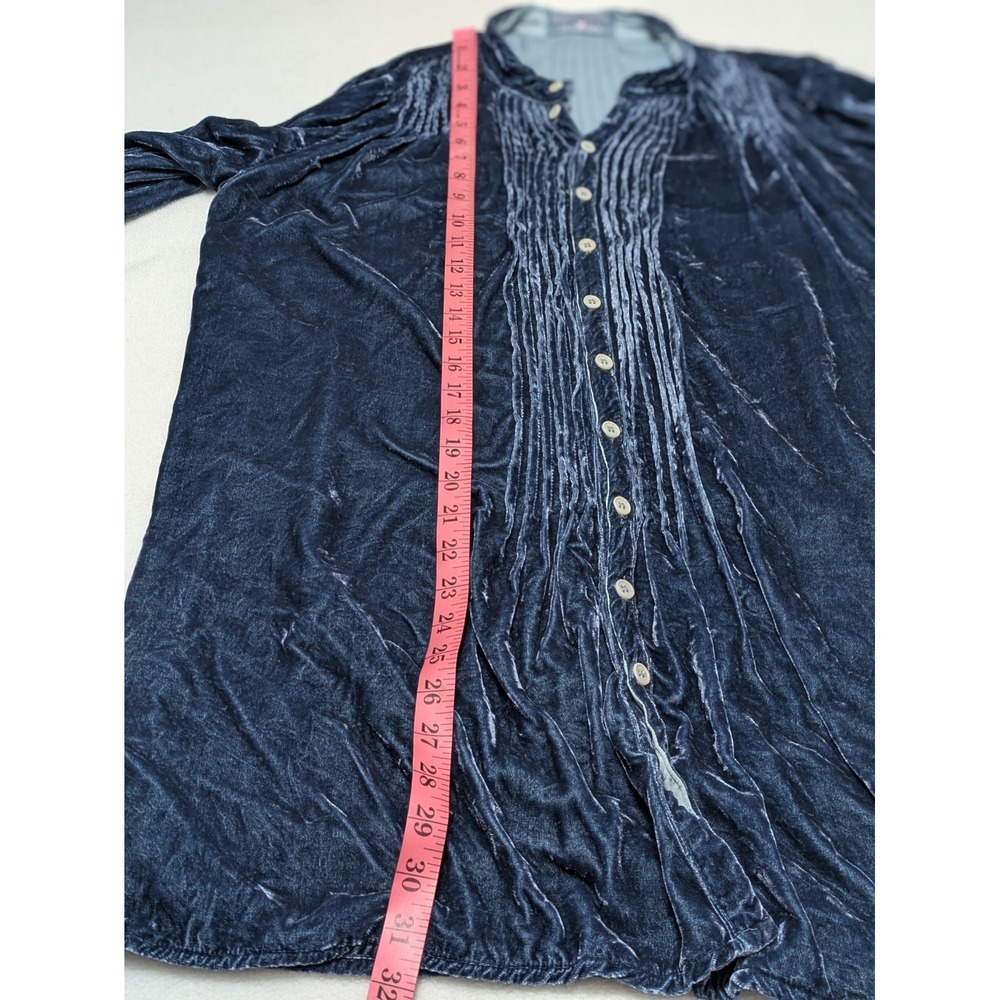 CP Shades Blue Crushed Velvet Button-Up Shirt S Silk Blend Tunic Lagenlook Artsy - Picture 11 of 12